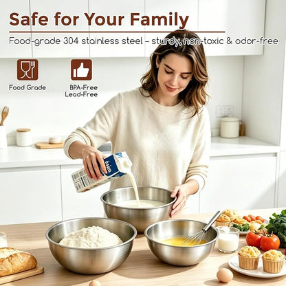Gronivex Stainless Steel Mixing Bowls Set, 3-Piece | Food-Grade Metal, - Image 4