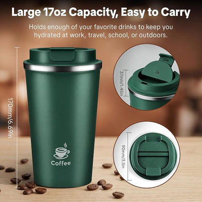 17oz Travel Coffee Mug, Leakproof Vacuum Coffee Cup Insulated Tumbler | 304 - Image 2