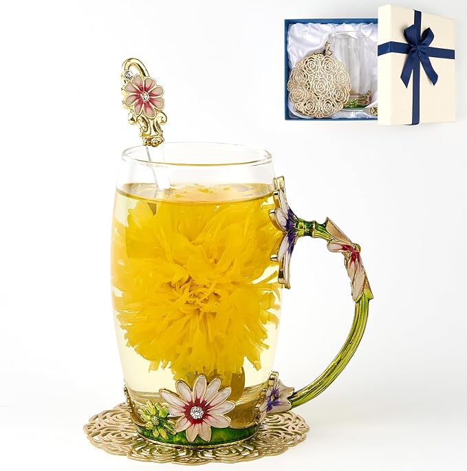 Flower Tea Cup, Daisy Flower Clear Glass Fancy Coffee Mug by Unknown