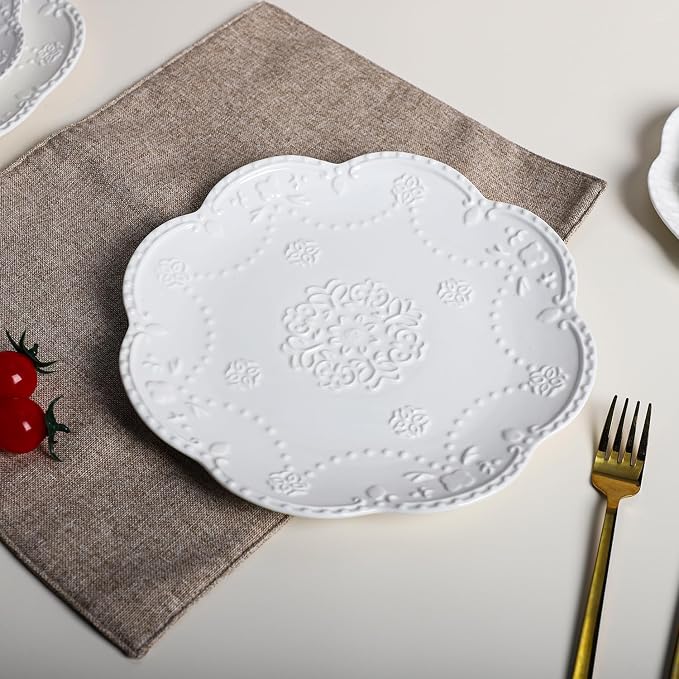 Gaolinci European Palace Series Lace Embossed Ceramic Dinner Plate - Image 5