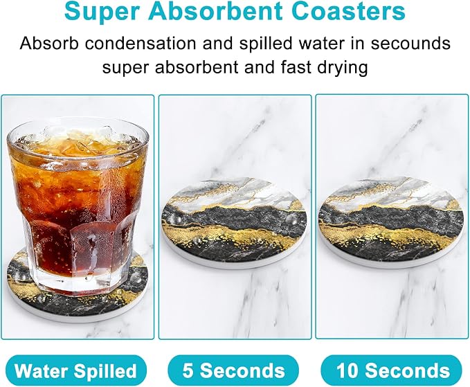 Coasters for Drinks, Kitchen Home Decor Housewarming Gift, Round 4 in - Image 3