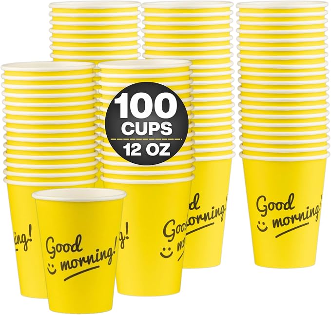 Disposable Coffee Cups, To Go Paper Hot Cups, Good Morning Design by SMYGOODS