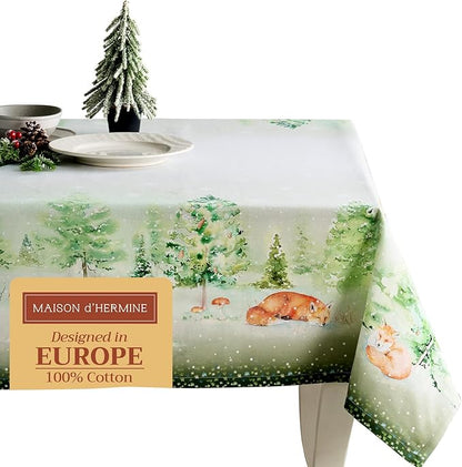 Maison d' Hermine Table Cloth Square Table 100% Cotton 54 x 54 Inches Fall Tablecloth Reusable Everyday Use for Thanksgiving Christmas Decorations Dining Farmhouse Party (Winter Mornings)