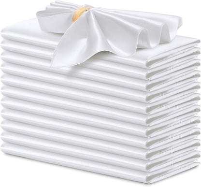 P Pothuiny 12 Pcs White Satin Napkins 17 x 17 Inch, Satin Cloth Napkins | by P+Pothuiny