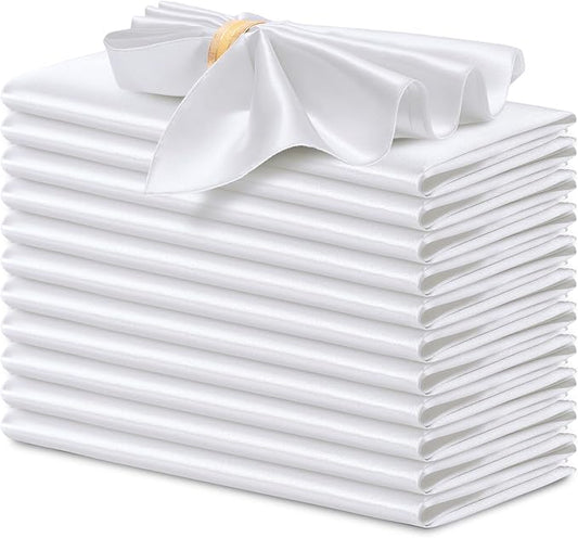 P Pothuiny 12 Pcs White Satin Napkins 17 x 17 Inch, Satin Cloth Napkins | by P+Pothuiny