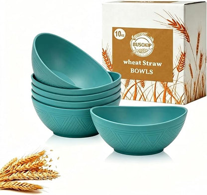 10oz Wheat Straw Bowls Set of 6, Unbreakable Plastic Bowls Reusable by BUSOKIP