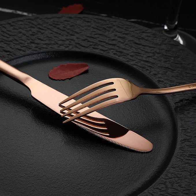 VANDBAO Coppery Flatware Cutlery Silverware Set 20 Pieces, Stainless Steel - Image 5