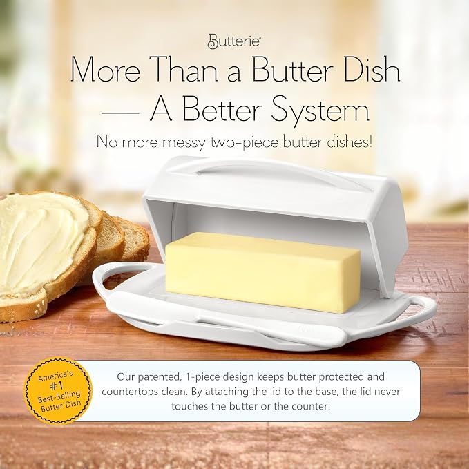Flip Top Butter Dish with Attached Lid & Matching Knife - Image 2