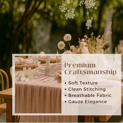 12 Pack Dusty Pink Cheesecloth Table Runners – 10FT Blush Gauze Boho Table - Image 3