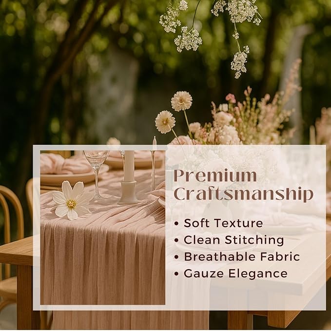 10FT Dusty Pink Cheesecloth Table Runner – 120 Inch Blush Gauze Table Decor - Image 3