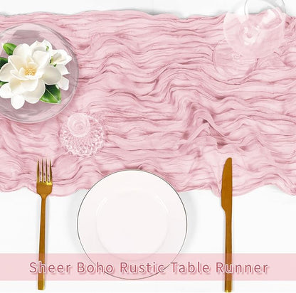 3 Pack Light Pink Cheesecloth Table Runner, 17 x 108 inch, Semi Sheer Boho - Image 5