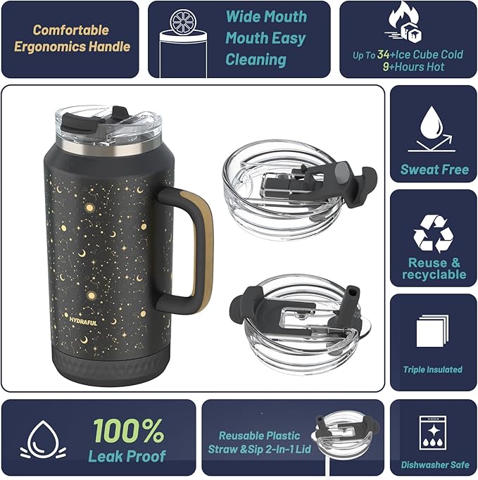Hydraful 64 oz Tumbler with Handle and Straw - Image 2