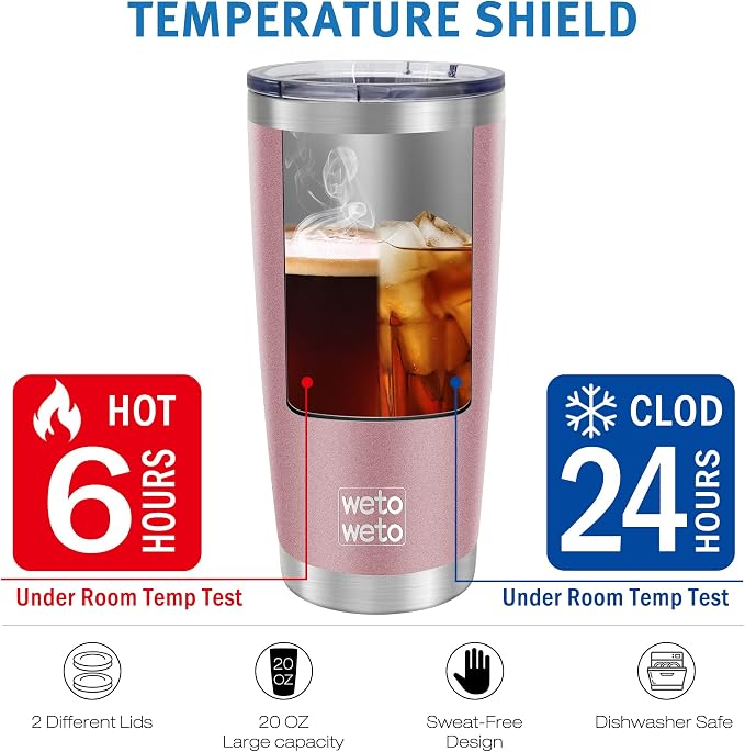 WETOWETO 20oz Tumbler, Stainless Steel Vacuum Insulated Coffee Travel Mug - Image 4
