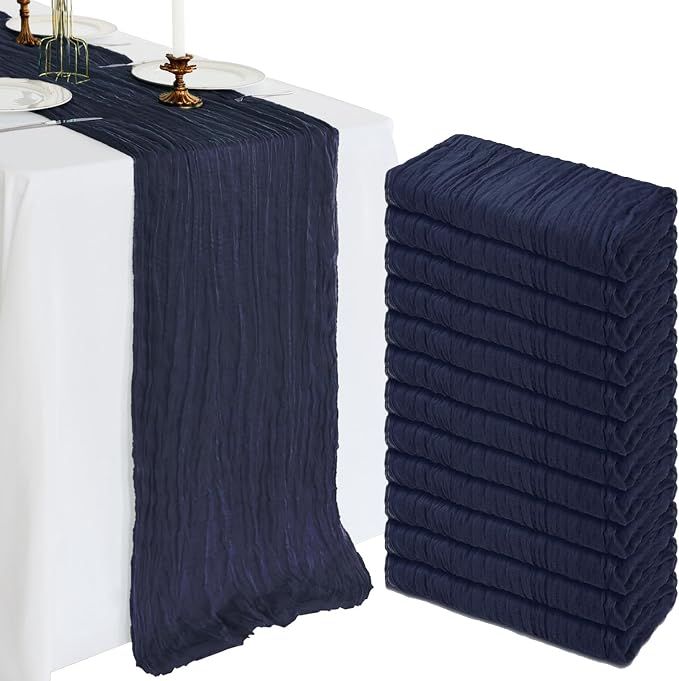 12 Pack 10Ft Navy Blue Cheesecloth Table Runner 23 x 120 Inch | Gauze Rustic by CKIKU