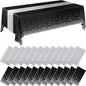 Breling 24 Packs Black and Silver Disposable Plastic Tablecloths and Satin Table Runner Set, 54 x 108 Inch Tablecloth, 12 x 108 Inch Table Runners for Wedding Graduation Birthday Baby Shower