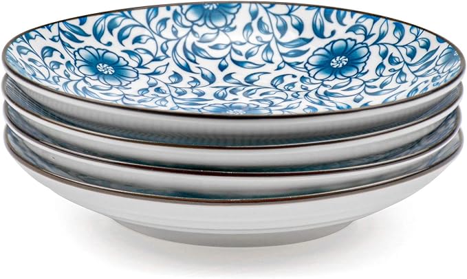 Foraineam Set of 4 Blue and White Porcelain Serving Plates Floral Dinner - Image 4