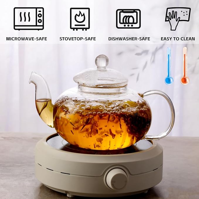 Glass Teapot Set, 40OZ/1200ml Stovetop Safe Glass Tea Kettle - Image 6
