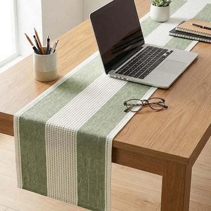 Artoid Mode Sage Green Farmhouse Rustic Table Runner, Seasonal Macrame Fabric - Image 4