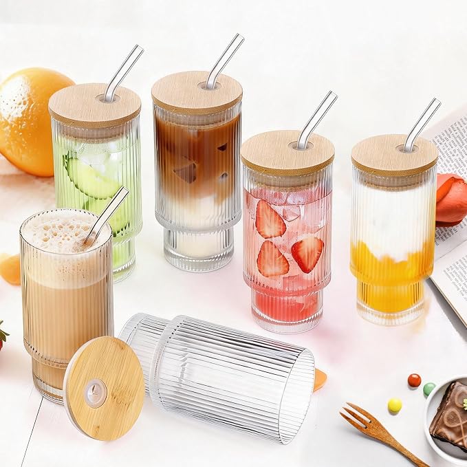 16oz Glass Cups with Lids & Straws - Image 5