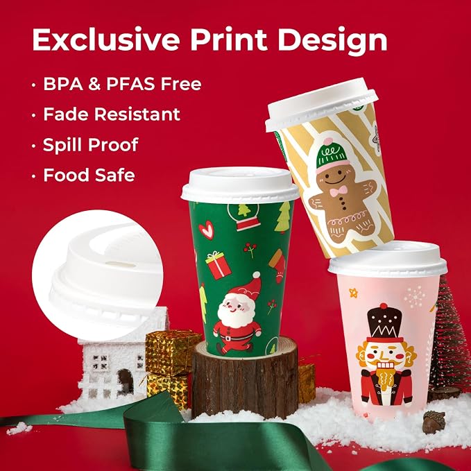 Fit Meal Prep 50 Pack 16 oz Christmas Disposable Coffee Cups - Image 3