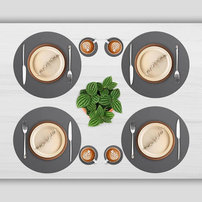 Myir JUN 15 Inches Round Placemats Set of 4 Faux Leather Place Mats | - Image 2
