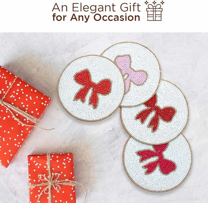 Folkulture Cute Coasters Set of 4, Beaded Handmade Boho Drink Coasters | - Image 5