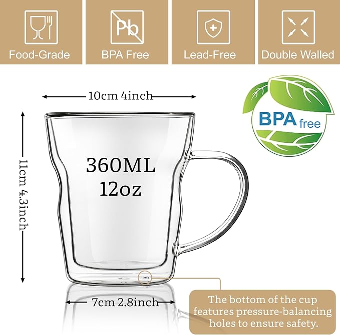 Joeyan 12oz Double Wall Insulated Coffee Mugs - Image 2
