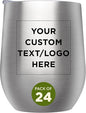 Custom Stemless Wine Glass Tumblers with Lids by Largo 11 oz. Set of 24, Personalized Bulk Pack - Perfect for Wine, Cocktails, Other Hot & Cold Beverages - Silver