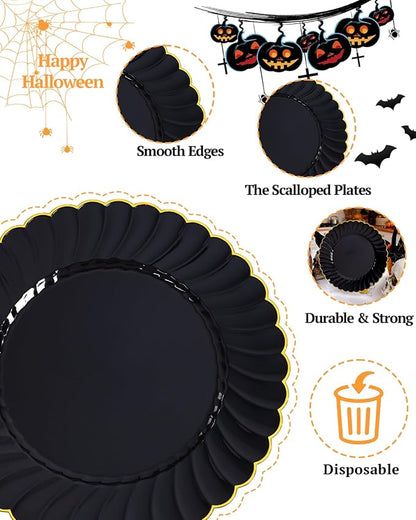 YOUBET 60PCS Black Scalloped Plastic Plates - Image 4