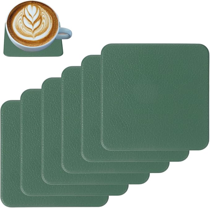 uxcell 6 Pcs Faux Leather Coasters, 3.9 x 3.9 Square Coasters by uxcell