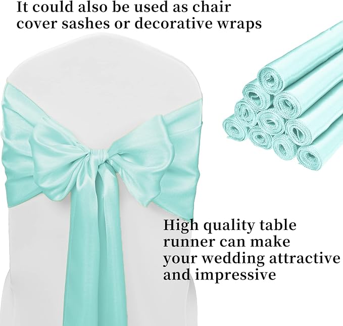 10-Pack Aqua 12 x 108 inches Long Premium Satin Table Runner | Wedding - Image 3