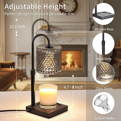 Candle Warmer Lamp with Timer Dimmer Adjustable Height, Candle Warmer with 2 Bulbs for Jar Candles, Home Decor, for Women Birthday 2 Pack