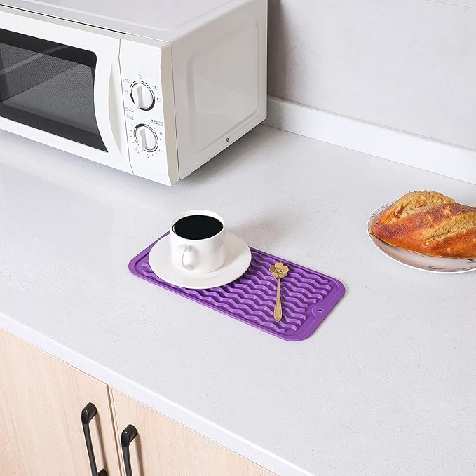 Silicone Dish Drying Mat for Multiple Usage,Easy clean,Eco-friendly,Heat-resistant Silicone Mat for Kitchen Counter or Sink,Refrigerator or Drawer Liner Purple S 12 inches x 6 inches