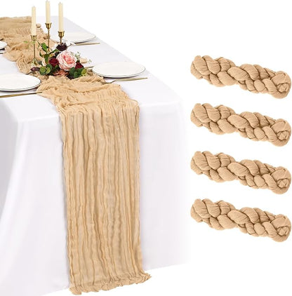 4 Pack Cheesecloth Table Runner 10FT Nude Table Runner Boho Gauze Cheese Cloth by Showgeous