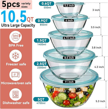 YUANYE 5 Pack Glass Mixing Bowls - Image 4