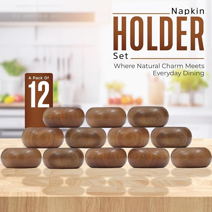 Napkin Rings Set of 12 for Dinning Table Décor Brown Napkin Holder Set for - Image 2