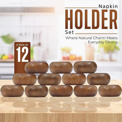 Napkin Rings Set of 12 for Dinning Table Décor Brown Napkin Holder Set for - Image 2