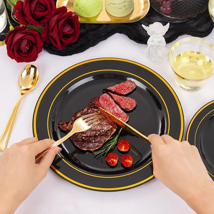 bUCLA 300PCS Black and Gold Disposable Dinnerware Set - Image 5