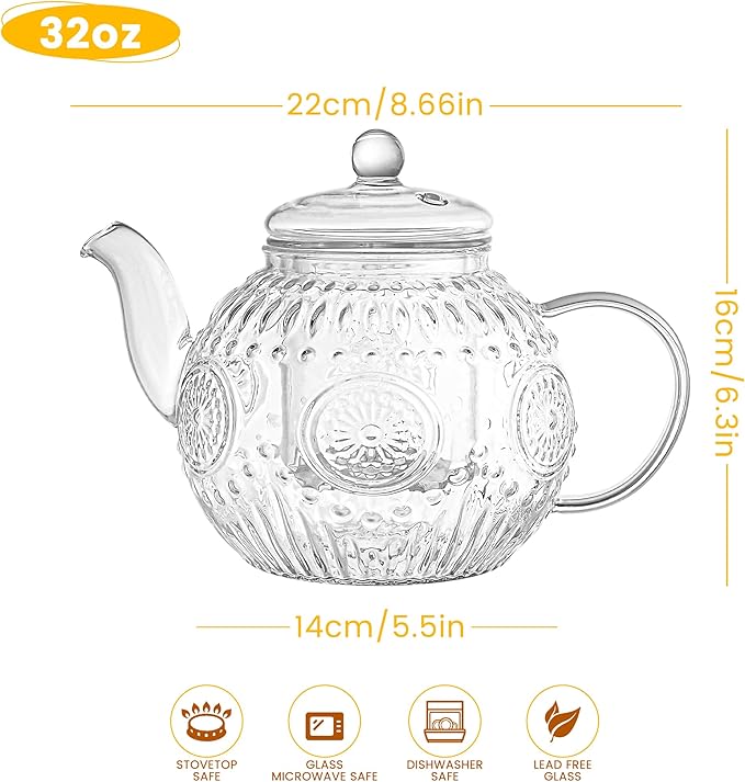 Bandesun Vintage Glass Teapot, Tea Kettle - Image 2