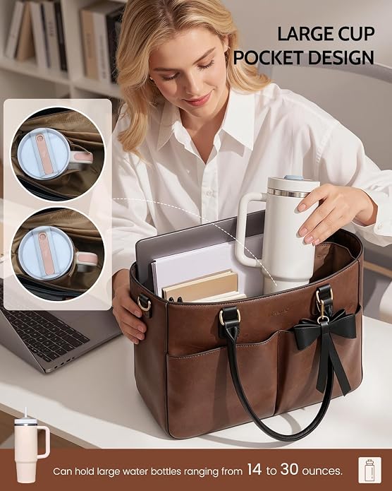 Laptop Tote Bag for Women, Leather Work Tote Bags - Image 3