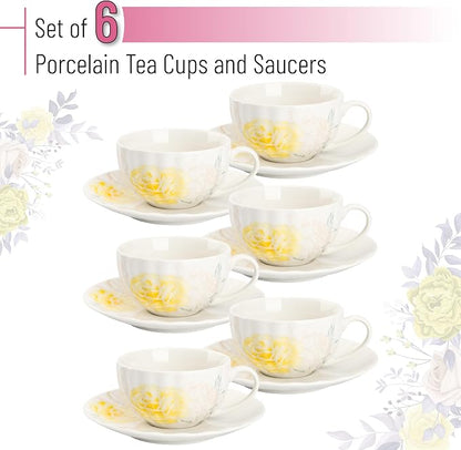 BTaT- Floral Tea Cups and Saucers Set, 7 oz, Porcelain Tea Cups - Image 2