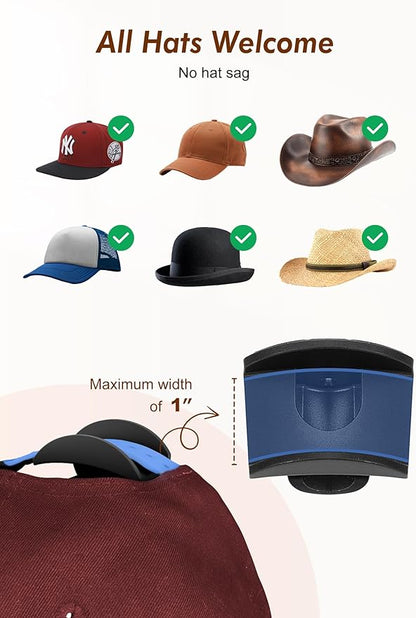HOUSE DAY Adhesive Hat Hooks for Wall 8 Pack, Strong Hat Rack for Baseball Cap Display Organizer, Hats Holder for Wall, Door, Closet, No Drilling, Black