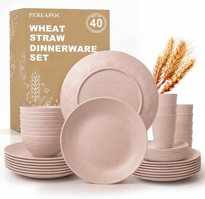 Wheat Straw Dinnerware Sets for 8, 40 Piece Unbreakable Dinnerware Set by Perlapoc