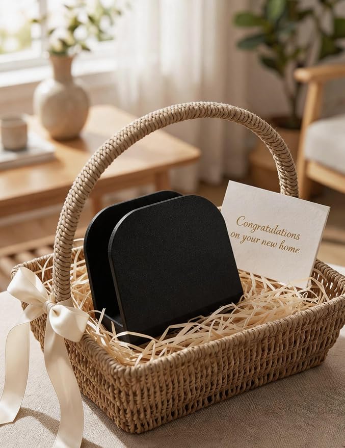 Napkin Holder for Table Stable Standing Napkin Dispenser Natural Bamboo Black - Image 8