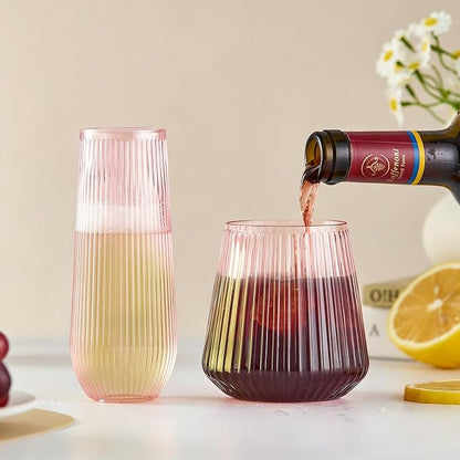 Lueumxc 56 Pack Plastic Wine Glasses Disposable Ribbed Champagne Flutes - Image 4
