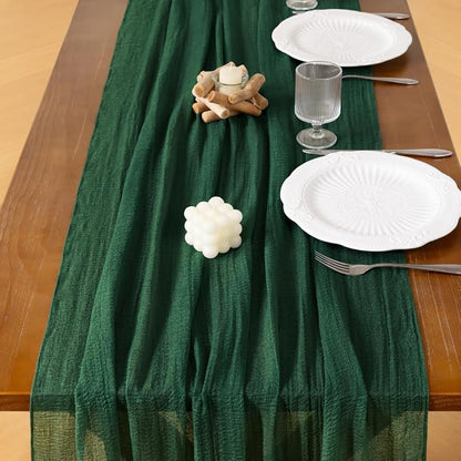 Cheesecloth Table Runner Summer Boho Wedding Shower Party Home Decor | Emerald - Image 5