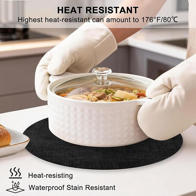 Round Faux Leather Placemats and Coasters, Reversible Heat Resistant Non-Slip - Image 2