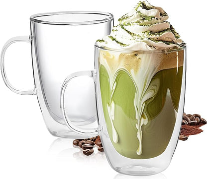 YMMIND Set of 2 Double Walled Glass Coffee Mugs 16 Ounces Insulated Layer by YMMIND