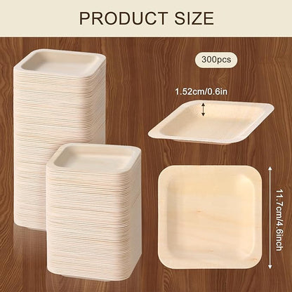 300 Pcs Palm Leaf Plates, 4.6 inch Square Palm Bowls, Alternative to Palm-Plate, Sturdy and Microwave Safe for Birthday Party, Wedding Events, Appetizer, Dessert