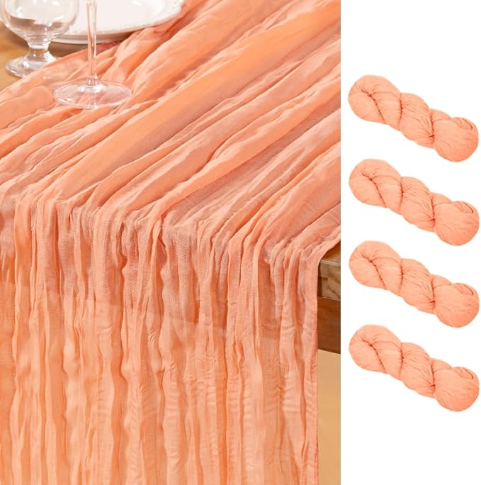 DeZerlor Peach Cheesecloth Table Runners 4 Pack Summer Boho Runners | 120Inches by DeZerlor